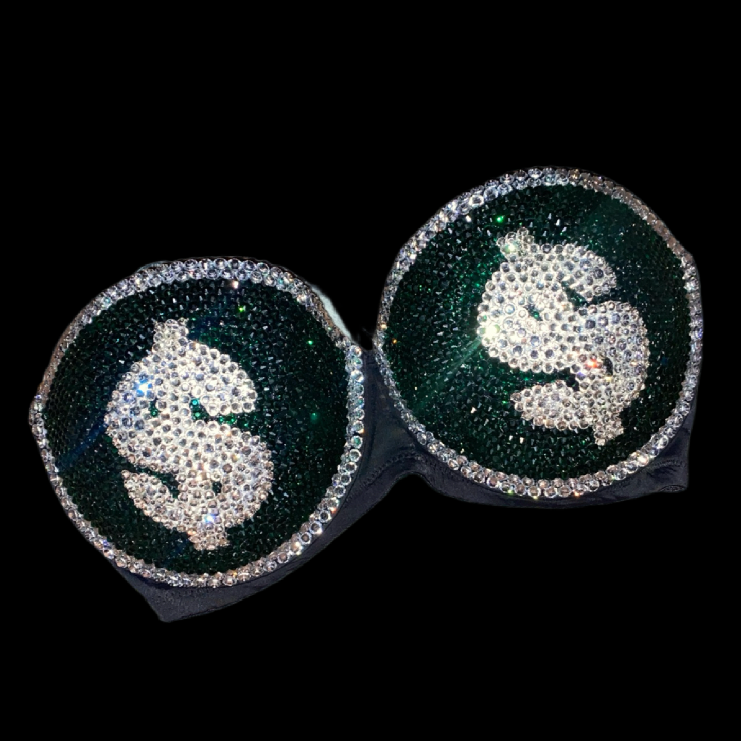 Emerald Green & Luxe Crystal Money Strapless Bra In Black