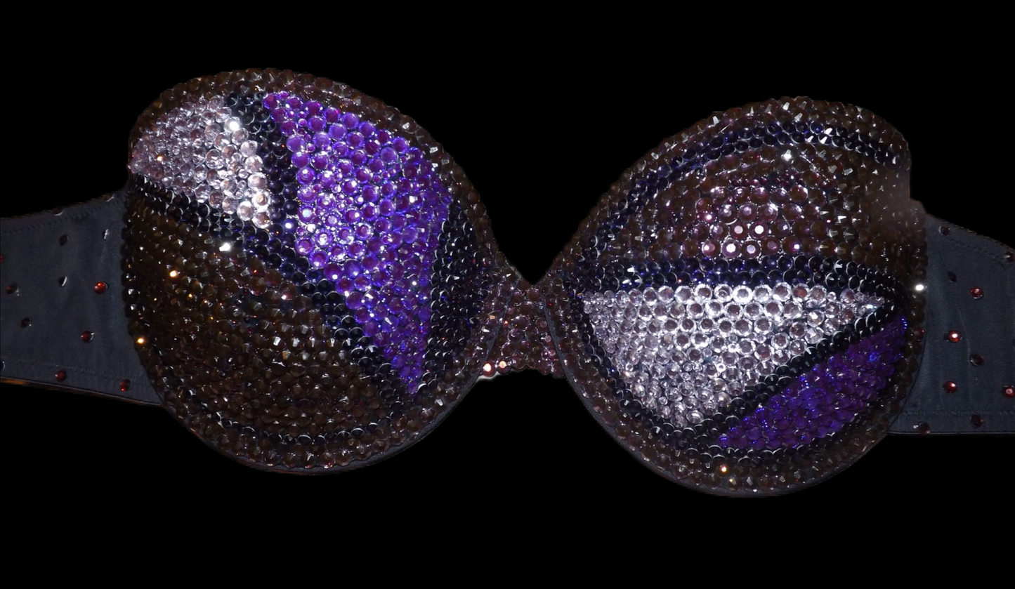 Purple Mix Luxe Crystal Rhinestone Strapless Bra In Black
