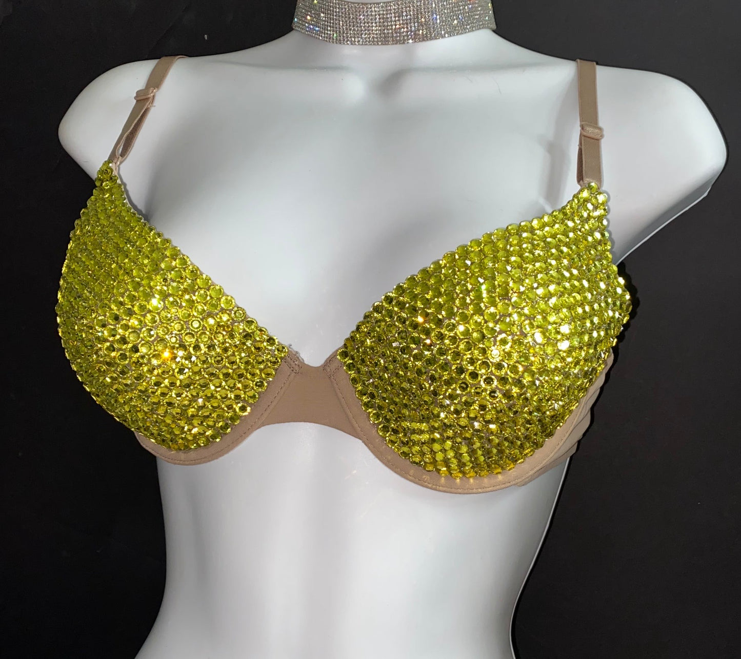 Yellow Crystal Rhinestone T-Shirt Bra In Nude