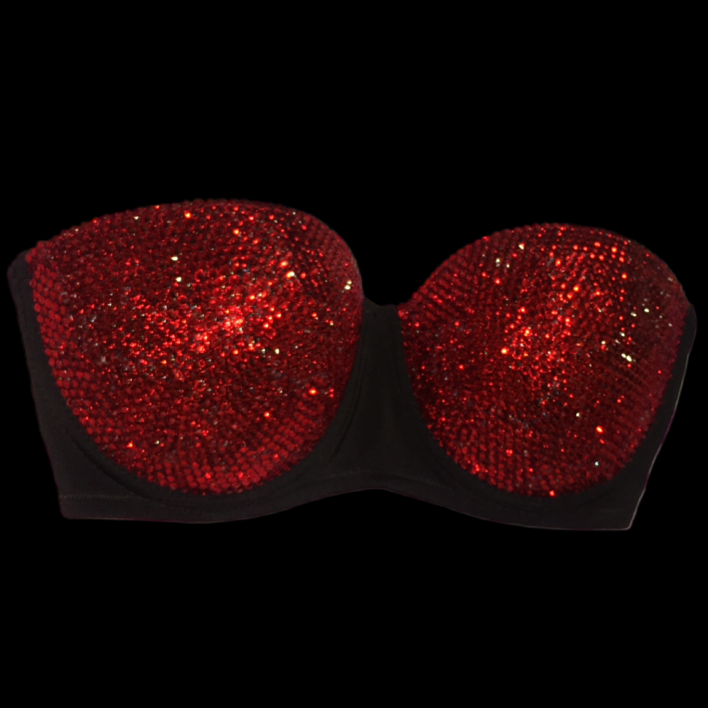 Siam Red Luxe Crystal Strapless Bra In Black