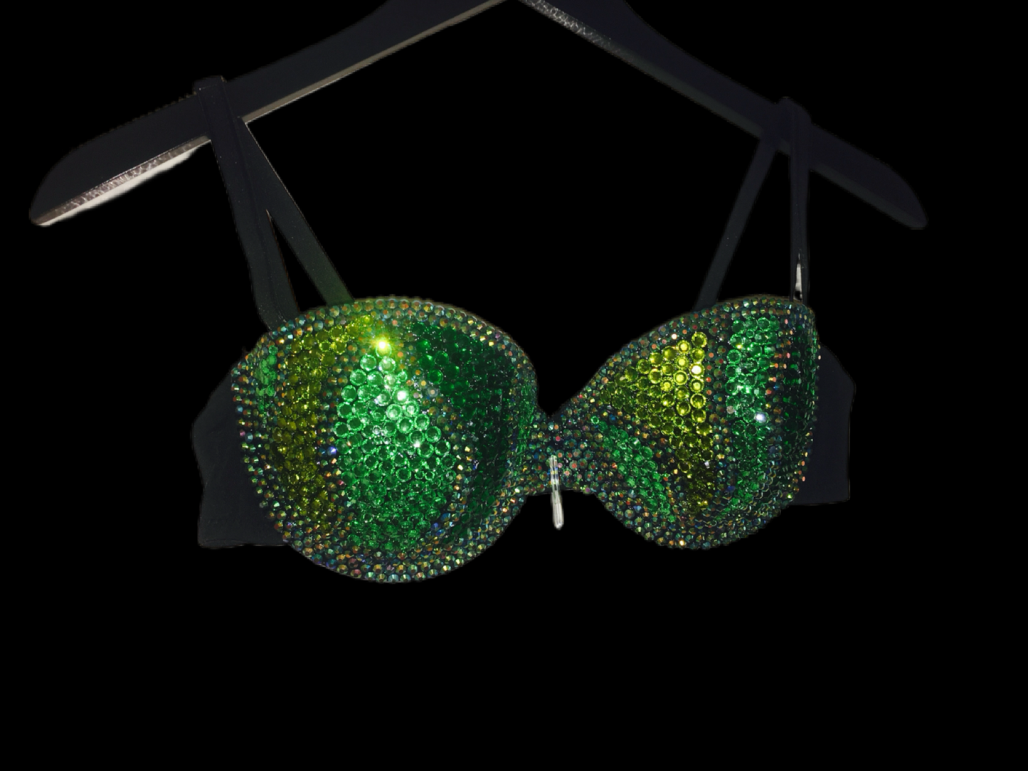 Green Mix Swirls Crystal Rhinestone Strapless Bralet In Black