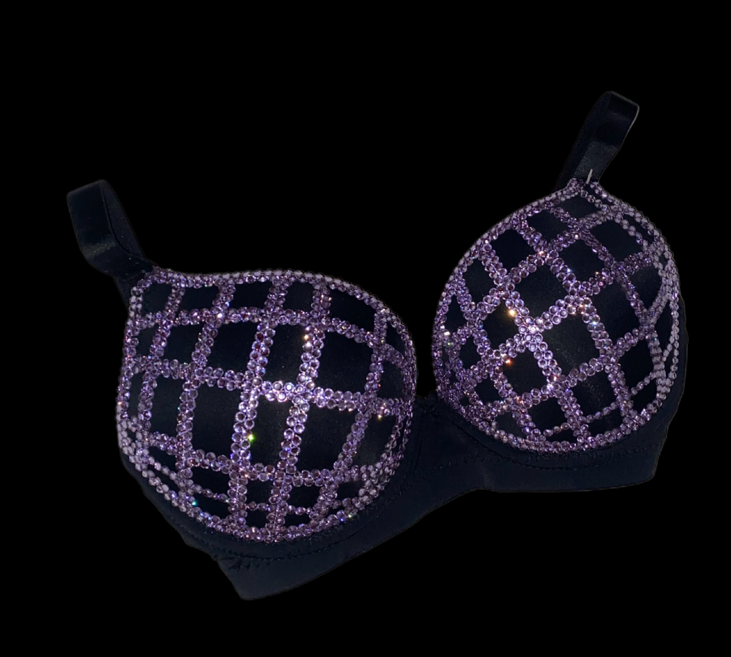 Lilac Purple Rhinestone Crystal Squares T-Shirt Bra In Black