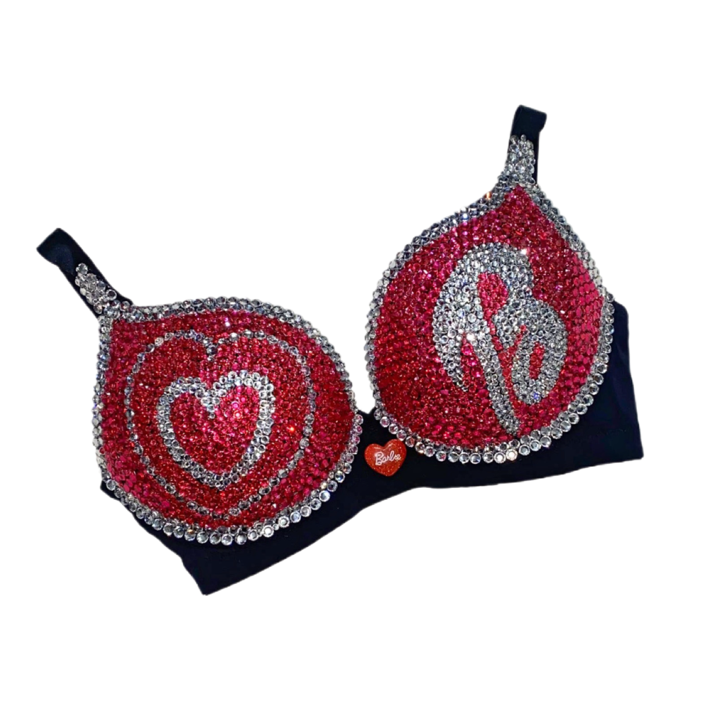 Pink Rhinestone Crystal Doll Text T-Shirt Bra In Black