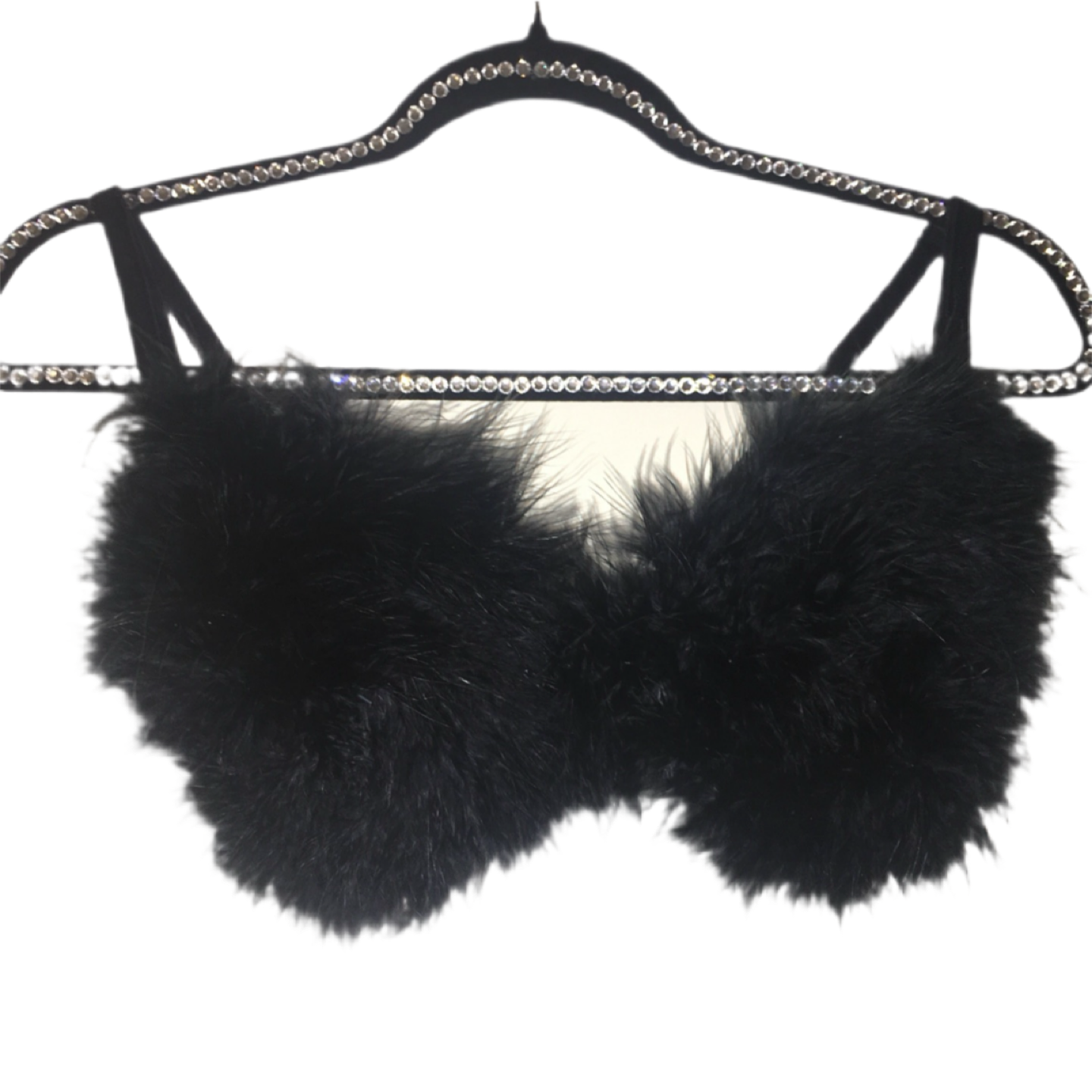 Black Fluffy Feather Bra In Black