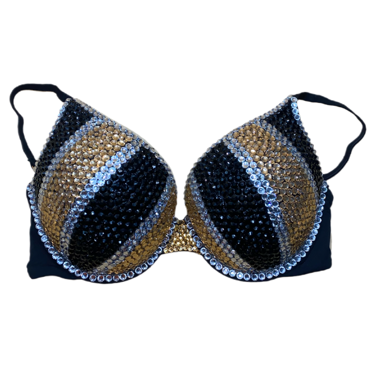 Gold & Black Mix Pinstripe Crystal Rhinestone T-Shirt Bra In Black