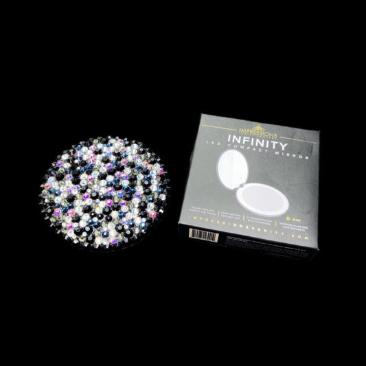 Black Luminous Crystals And Pearls Luxe Crystal Bling LED Compact Mirror