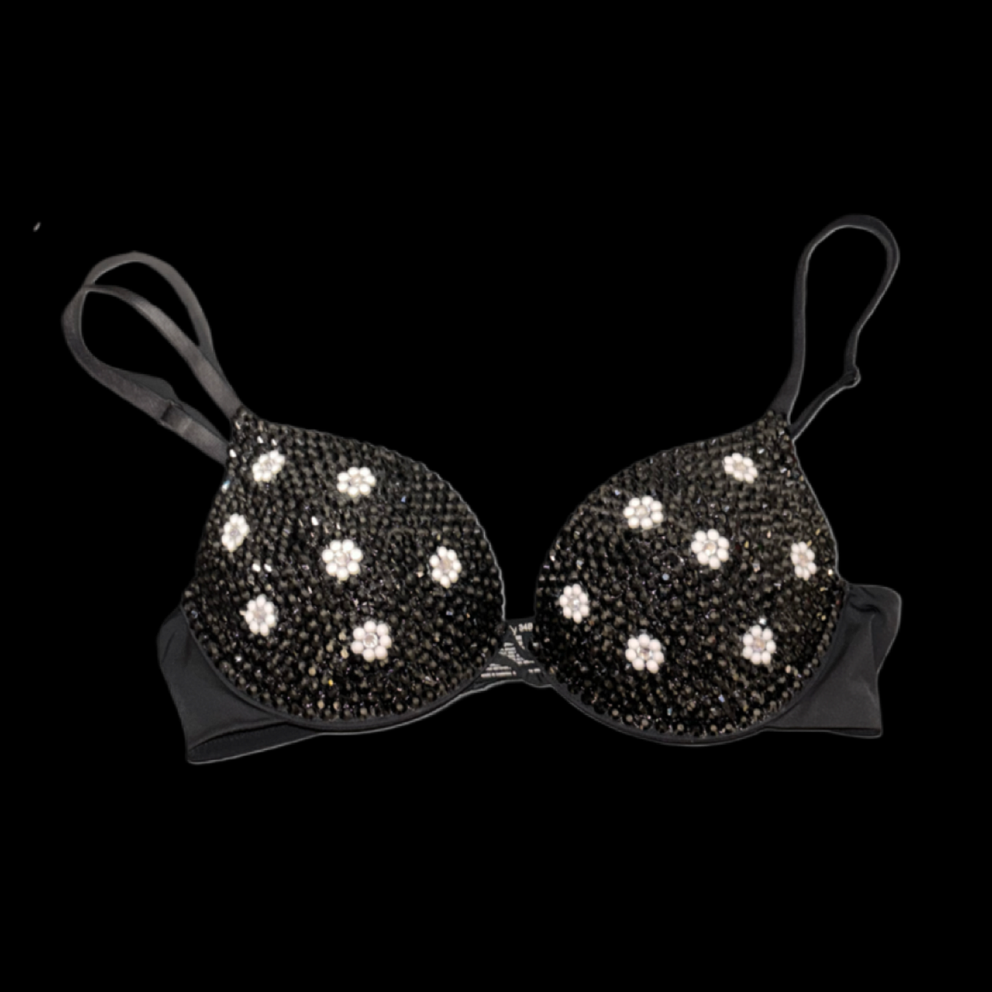 Black And White Daisy Rhinestone Crystal T-Shirt Bra In Black