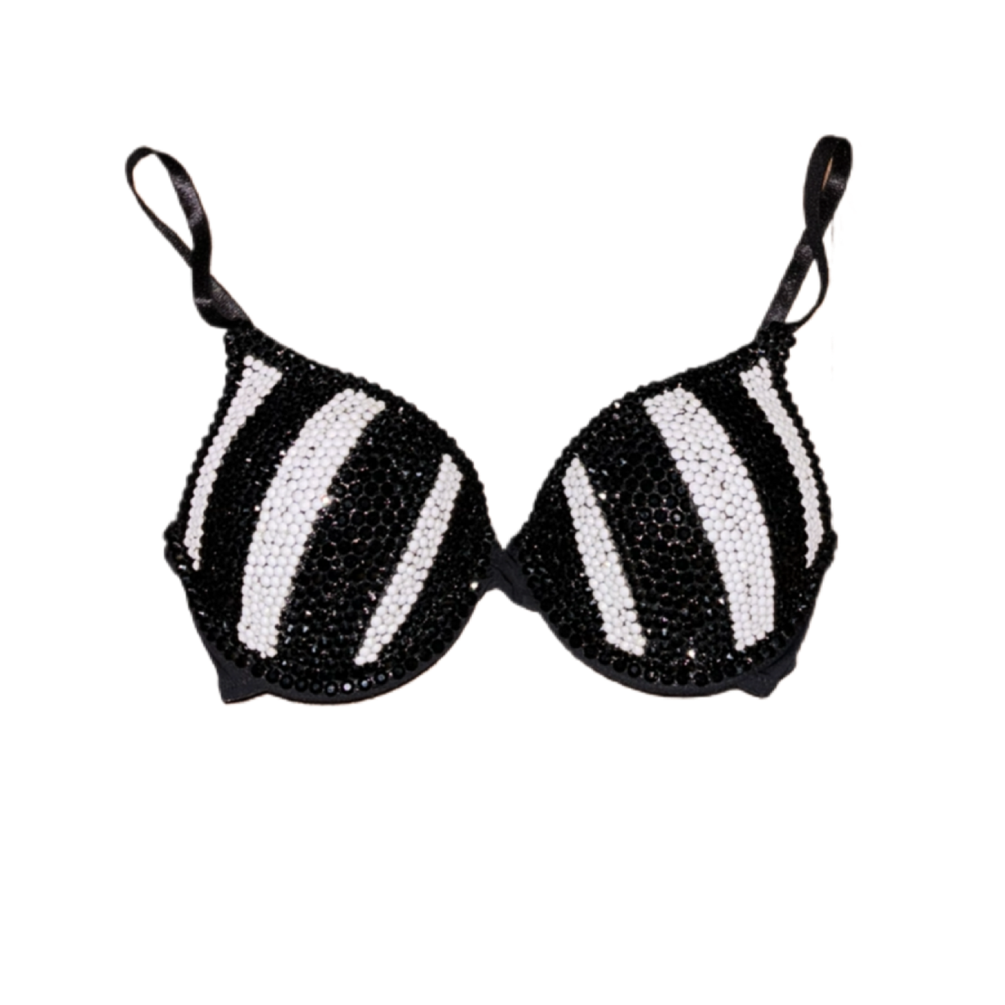 Black And White Pinstripe Rhinestone Crystal T-Shirt Bra In Black