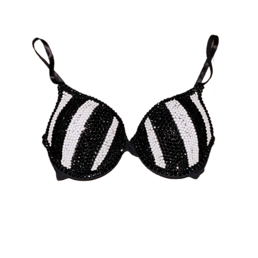 Black And White Pinstripe Rhinestone Crystal T-Shirt Bra In Black