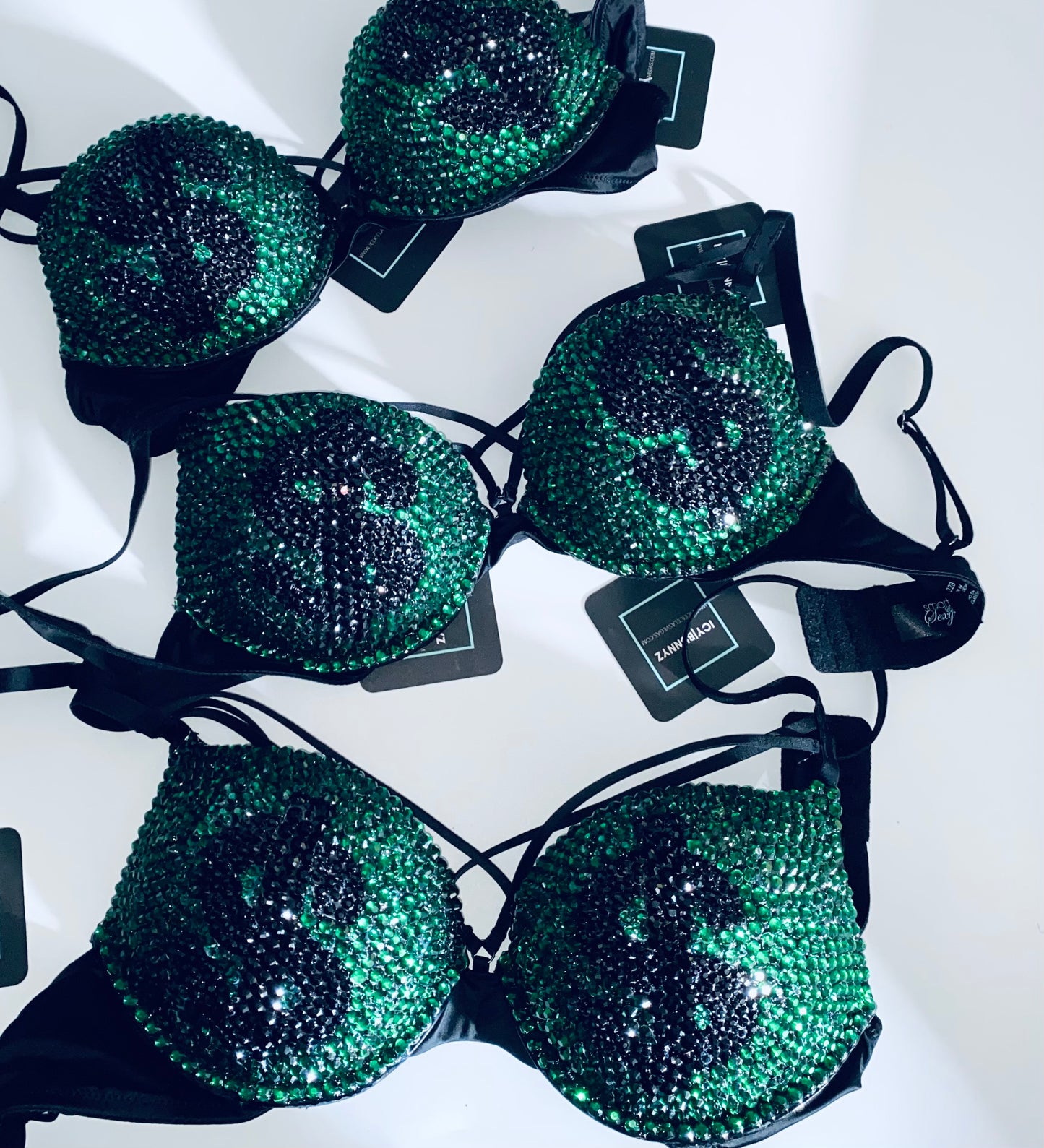 Emerald Green & Black Crystal Rhinestone Money T-Shirt Bra In Black