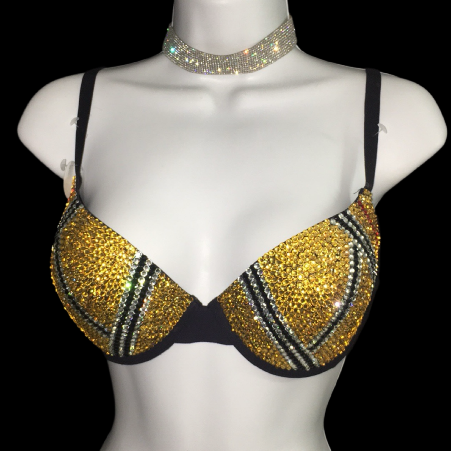 Gold Plaid Luxe Crystal T-Shirt Bra In Black