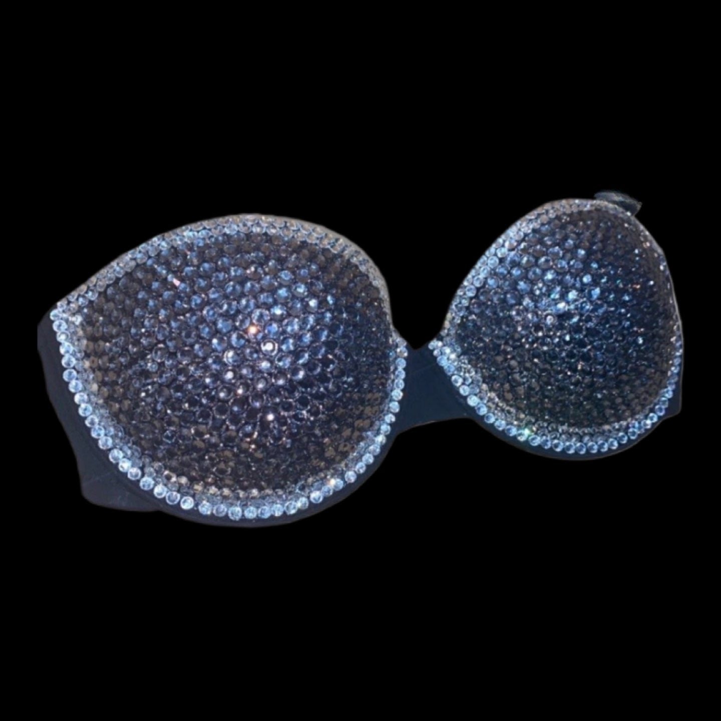 Black Diamond & Crystal Rhinestone Strapless Bra In Black