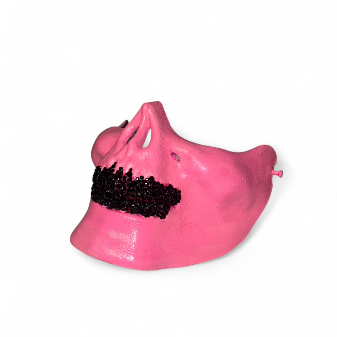 Pink Half Skull Mask With Jet Black Crystal Grillzzzz