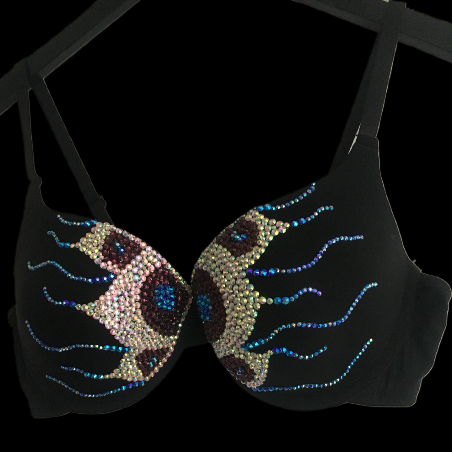 Luxe Crystal Peacock Design T-Shirt Bra In Black