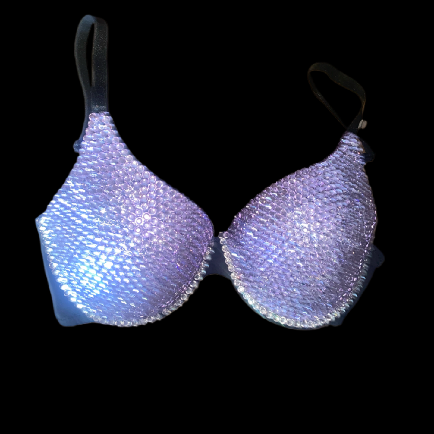 Lilac Purple Crystal Rhinestone T-Shirt Bra In Black
