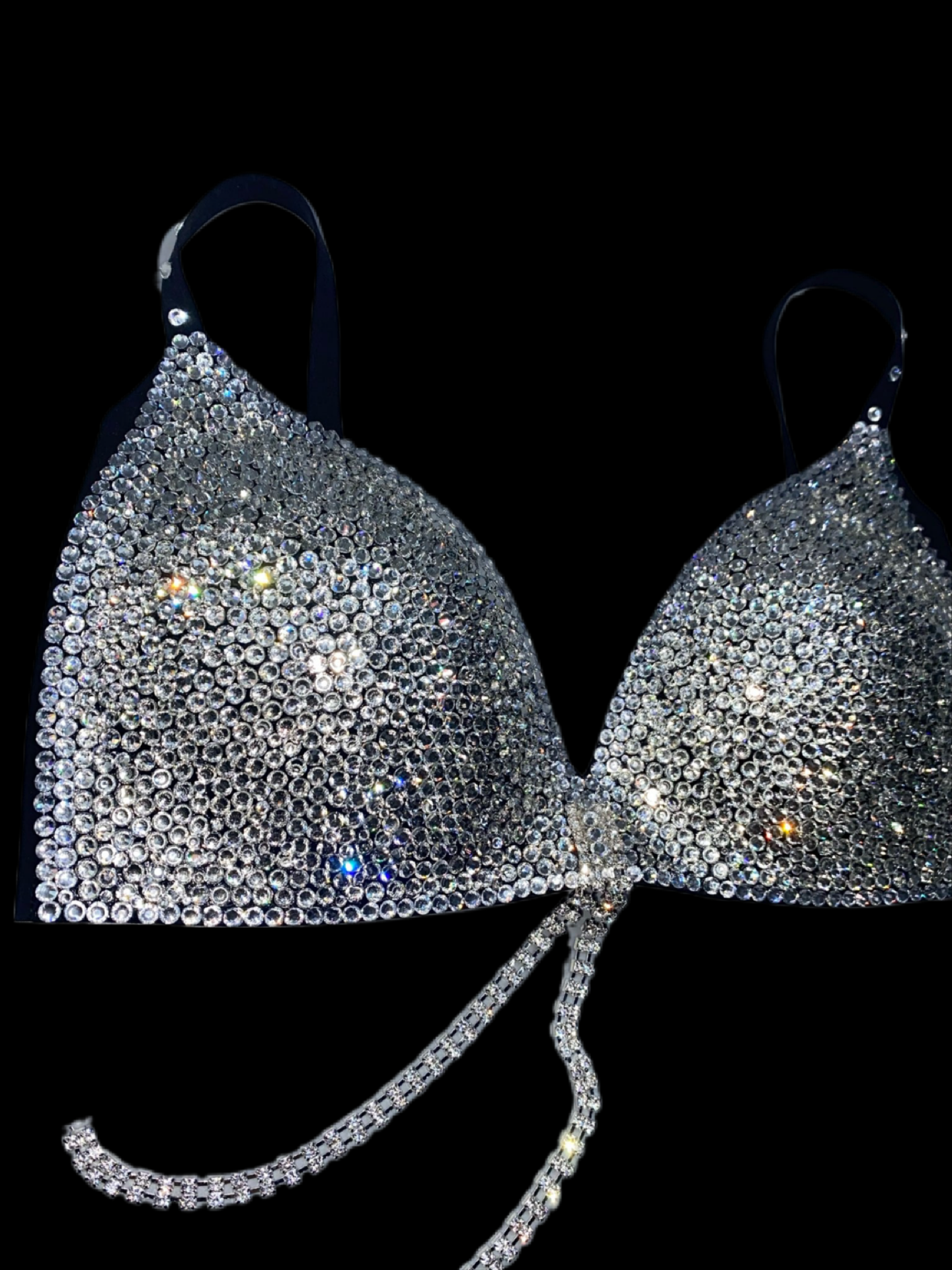 Luxe Crystal Diamond Wireless Bra With Dangles In Black