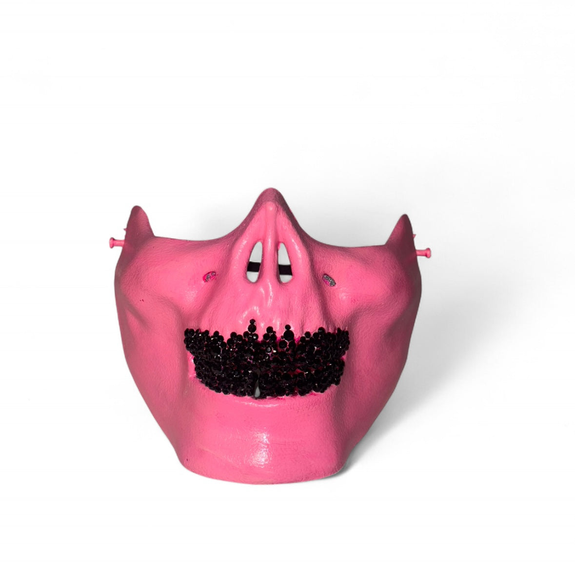 Pink Half Skull Mask With Jet Black Crystal Grillzzzz