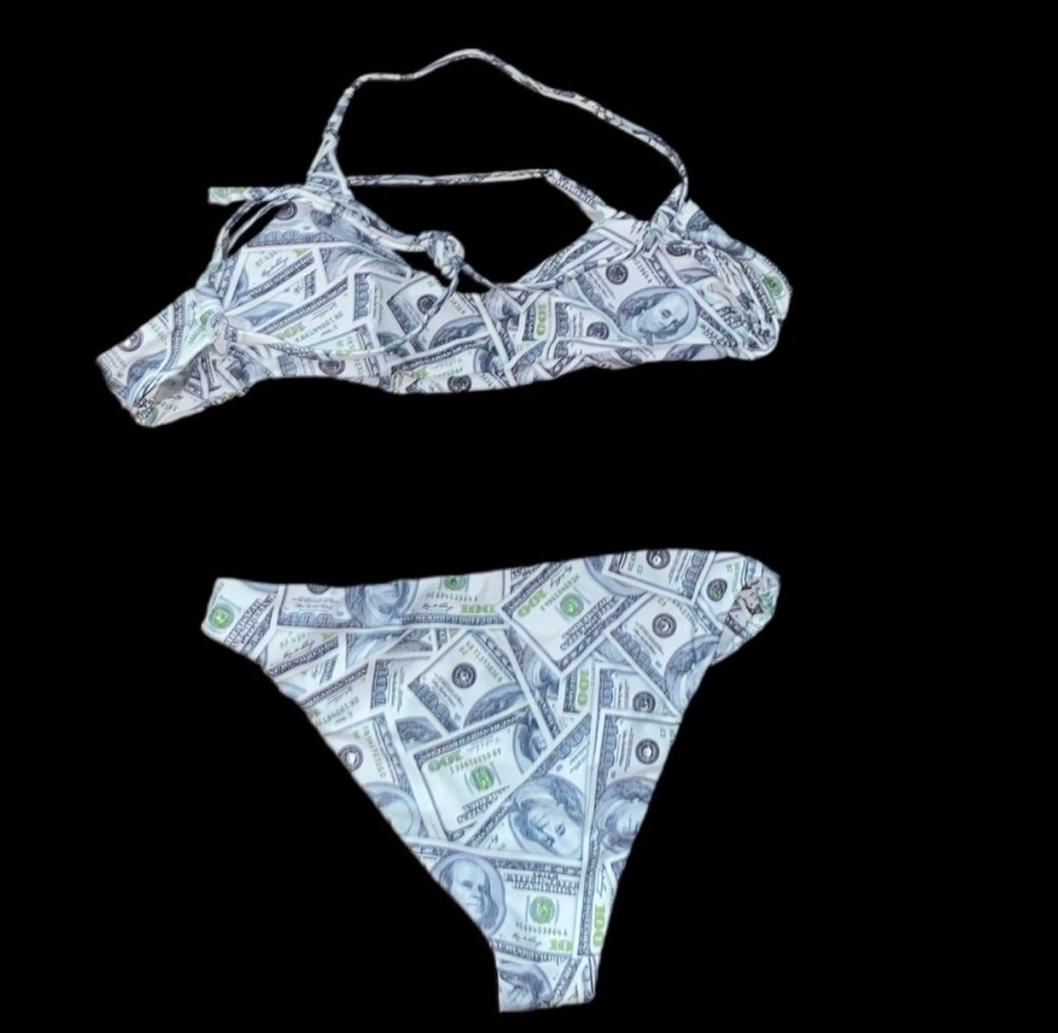 Sparkly Money Print Crop Bikini Size Large