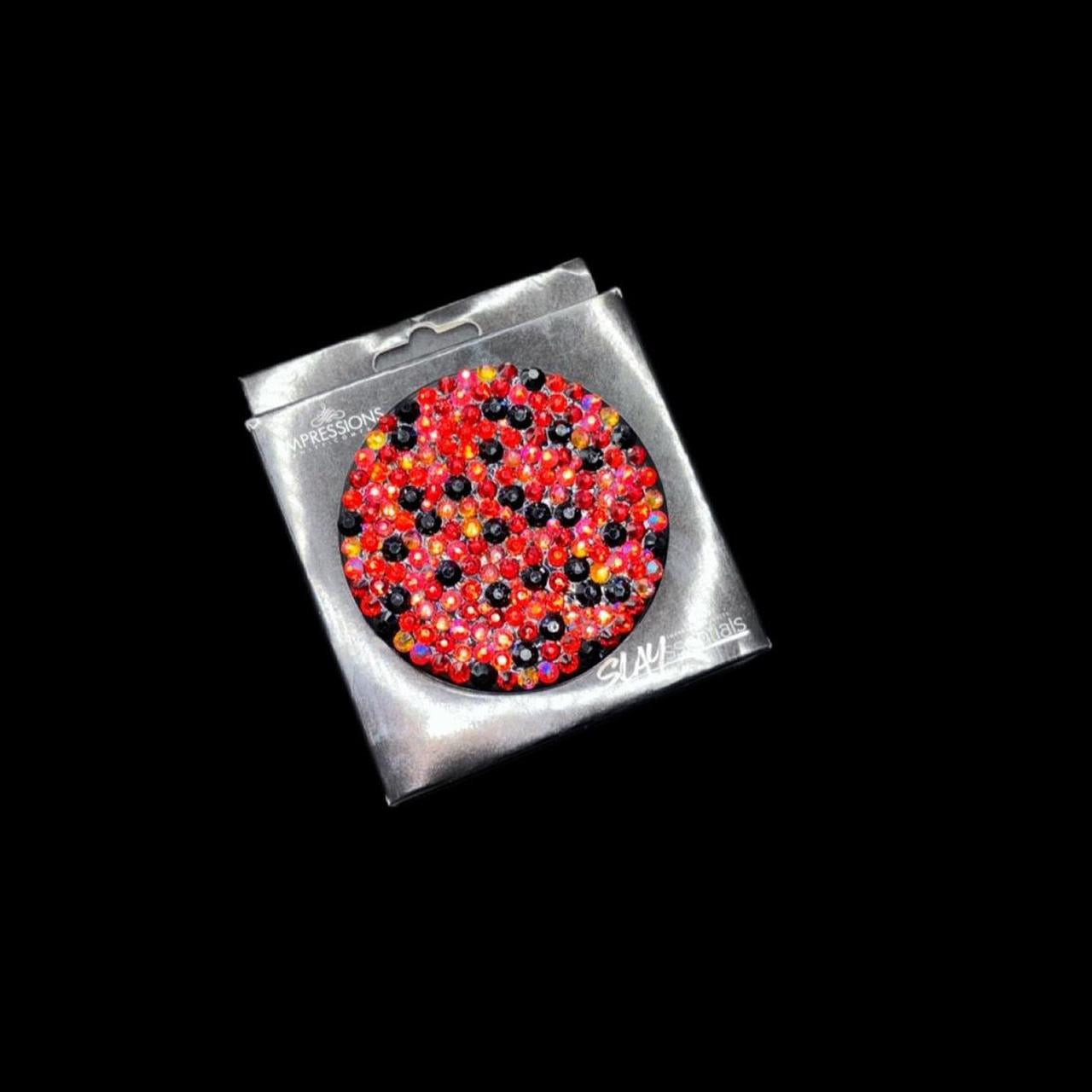 Red Black And Gold Luxe Crystal Bling Compact Mirror