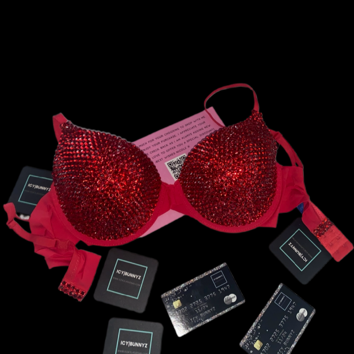 Siam Red Rhinestone Crystal T-Shirt Bra In Red