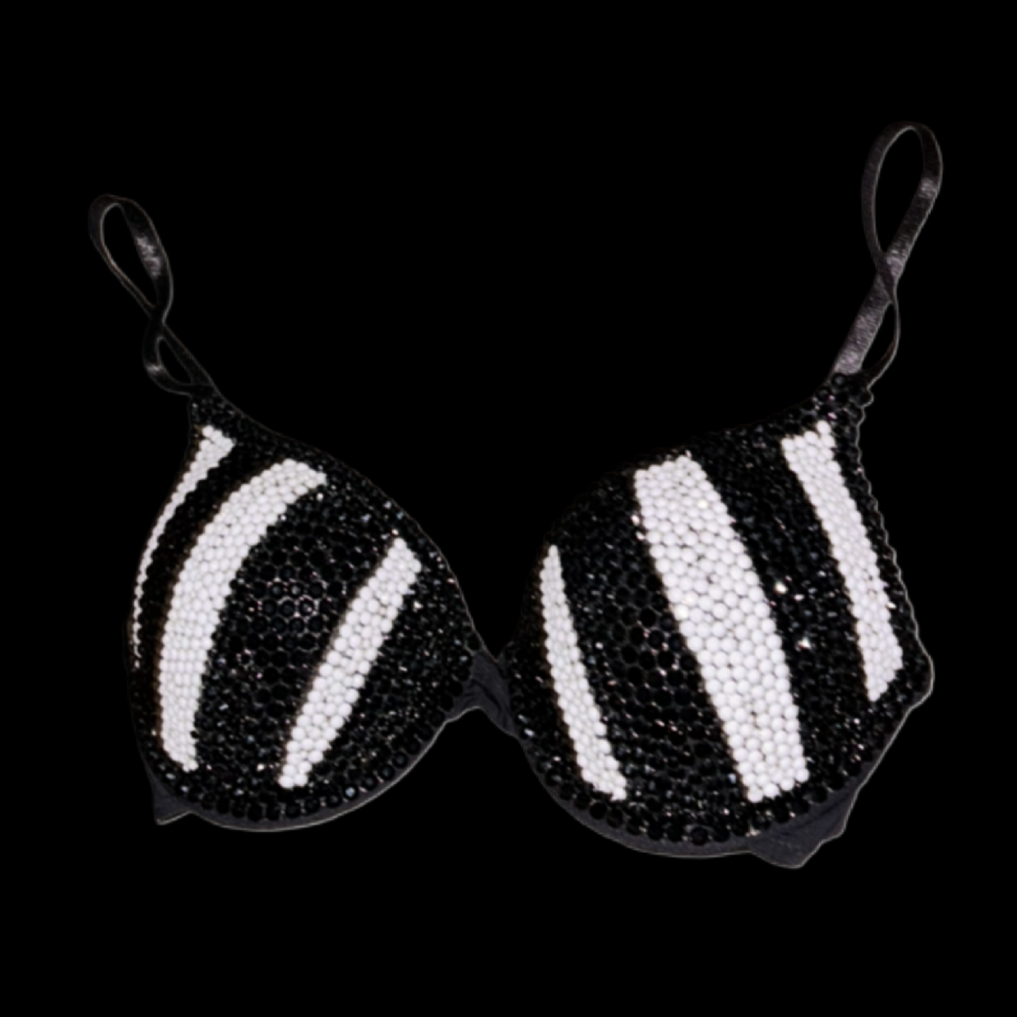 Black And White Pinstripe Rhinestone Crystal T-Shirt Bra In Black