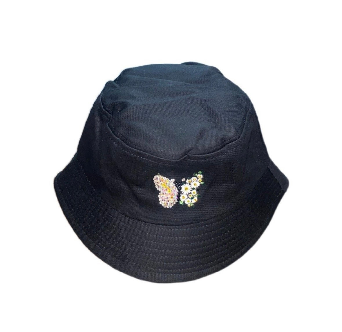 Luxe Crystal Butterfly Bling Black Bucket Hat