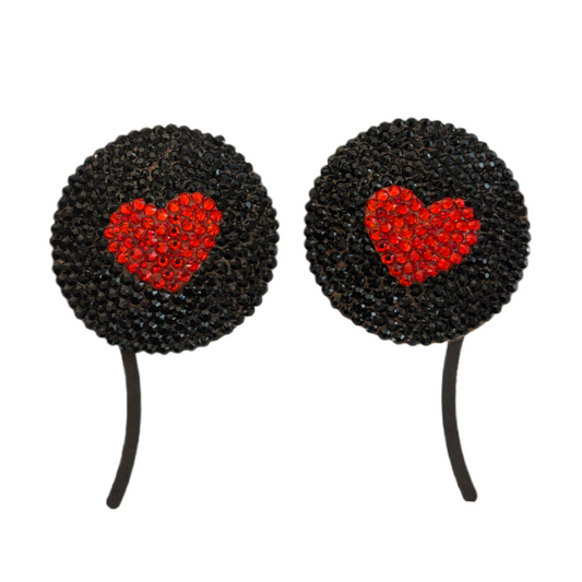 Jet Black & Red Diamond Hearts Luxe Crystal Pasties