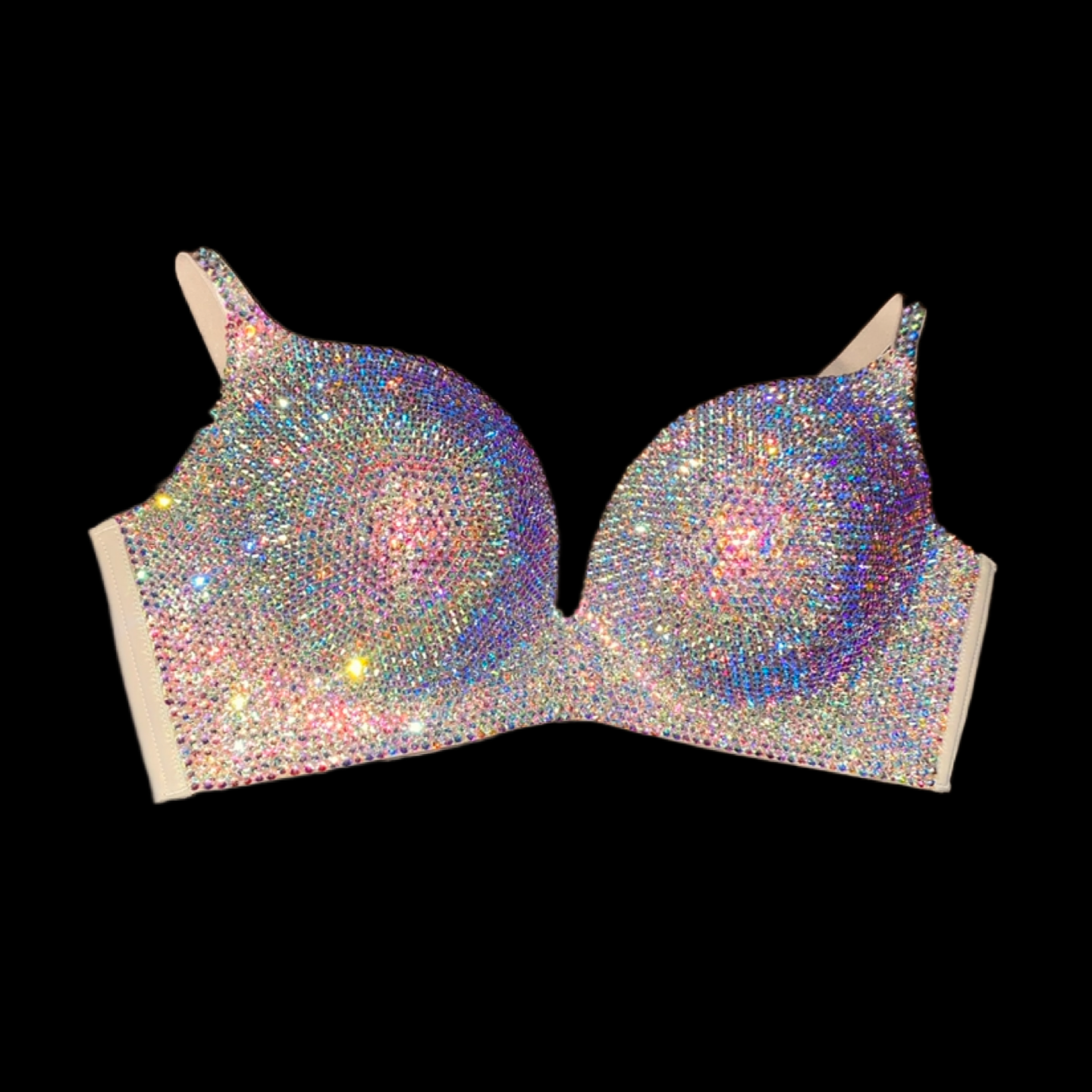 Luxe Crystal AB Iridescent Wireless Bra In Nude