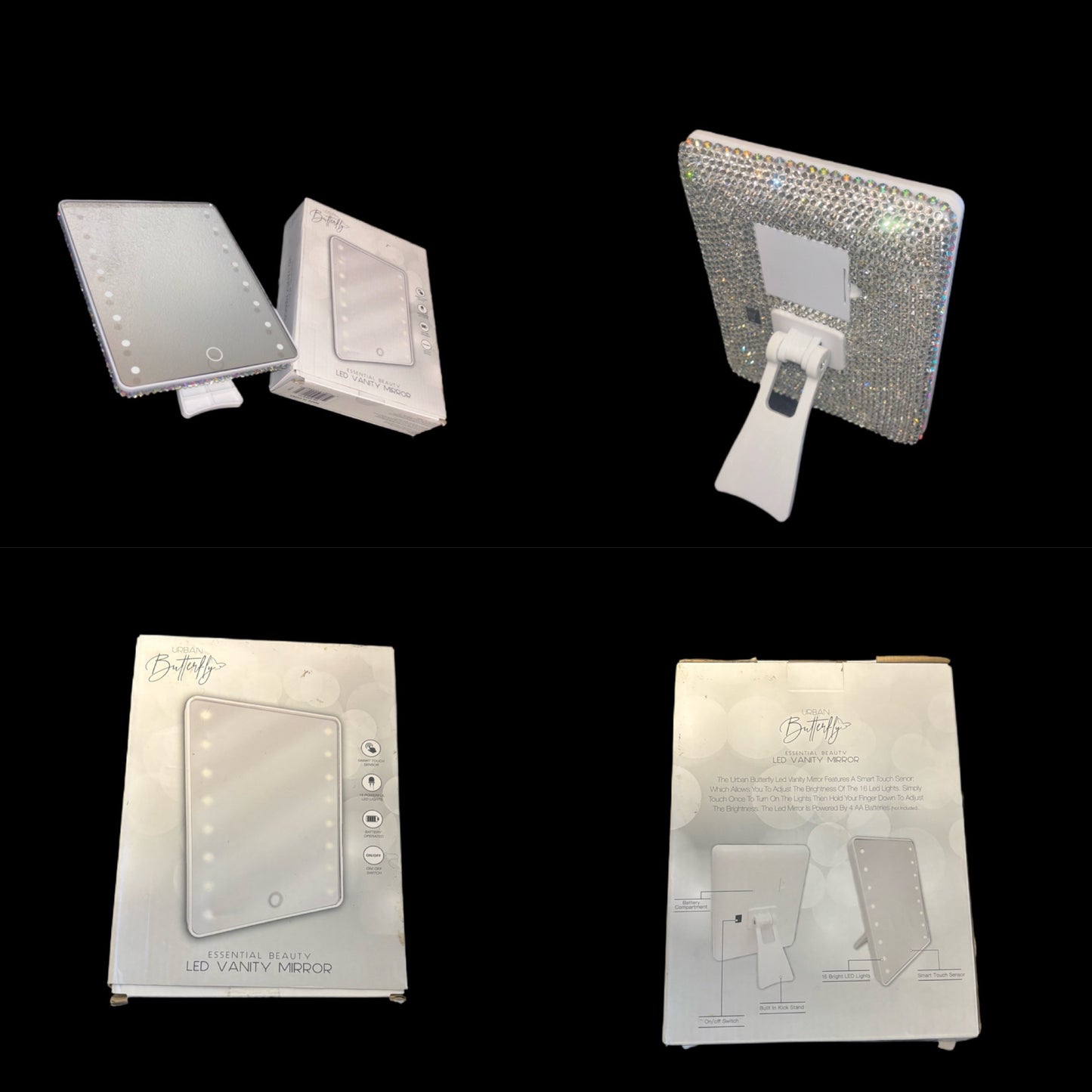 White Full Crystal & Crystal AB Iridescent Bling LED Mirror