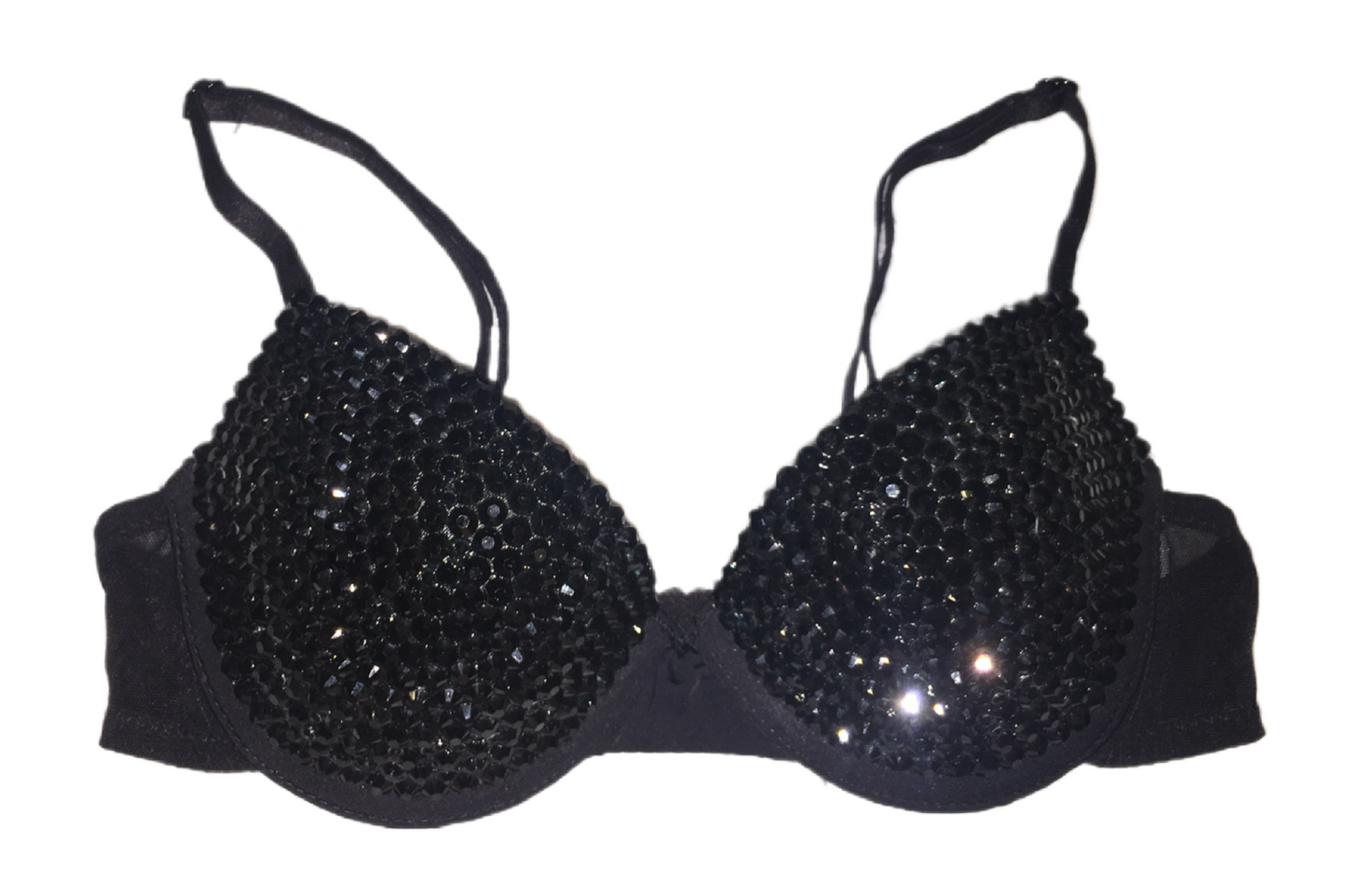 Jet Black Crystal Rhinestone T-Shirt Bra In Black