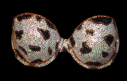 Luxe Crystal Leopard Print Design Strapless Bra In Black