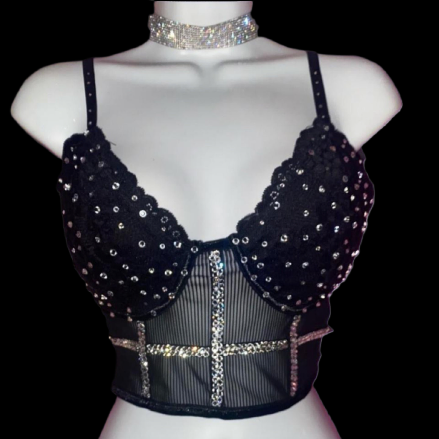 Black Lace Corset Top With Luxe Crystals