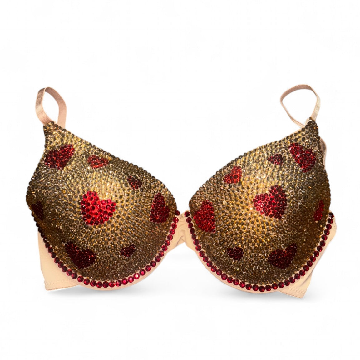 Gold & Dark Siam Red Hearts Top Size 34C
