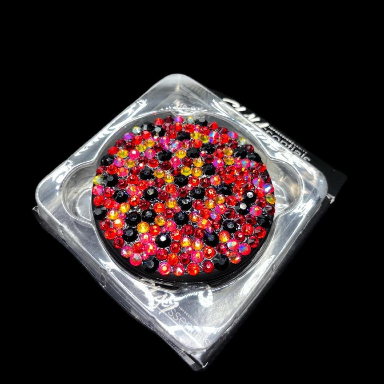 Red Black And Gold Luxe Crystal Bling Compact Mirror