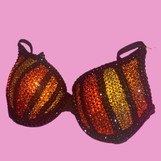 Orange & Gold Crystal Pin Stripe T-Shirt Bra In Black