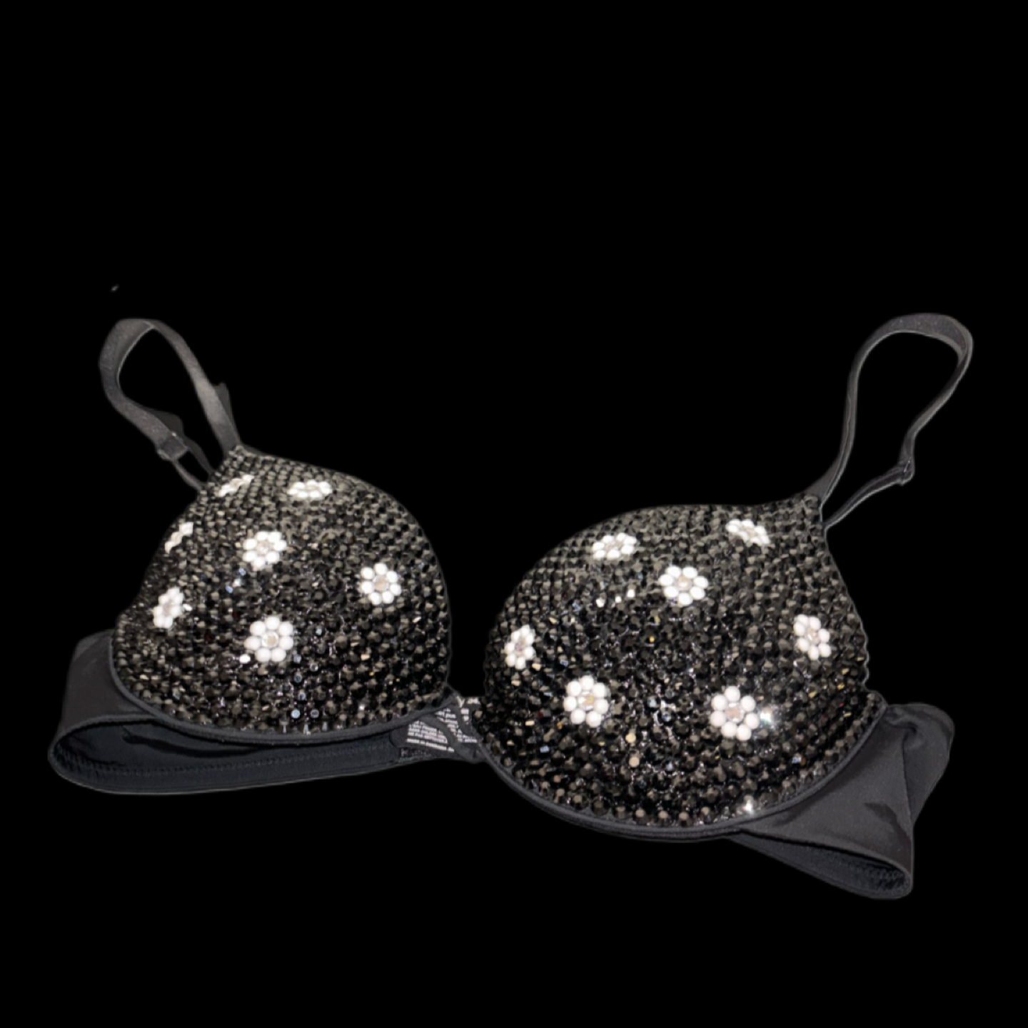 Black And White Daisy Rhinestone Crystal T-Shirt Bra In Black