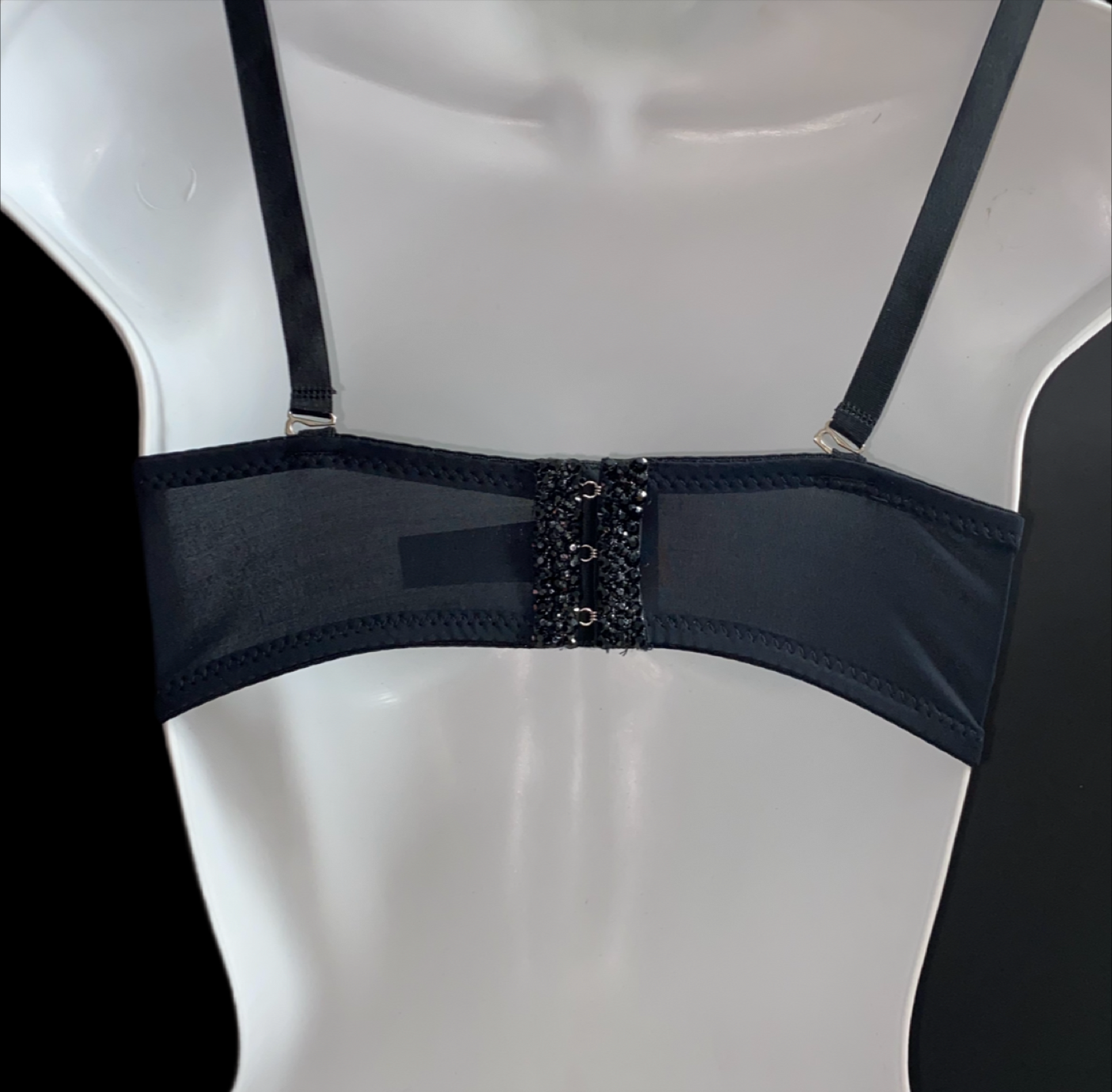 Luxe Crystal Diamond & Jet Black Strapless Bra In Black