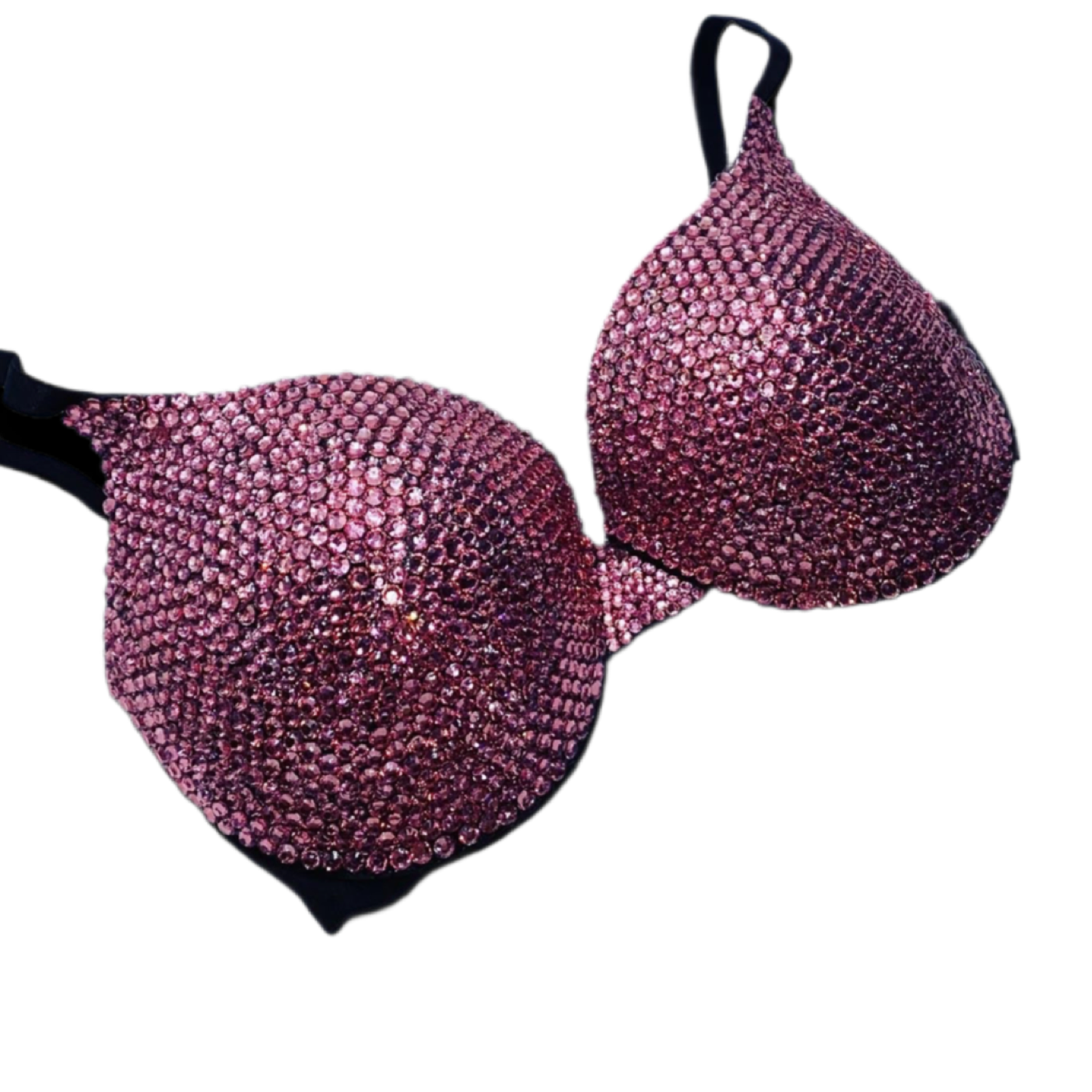 Rose Pink Rhinestone Crystal T-Shirt Bra In Black