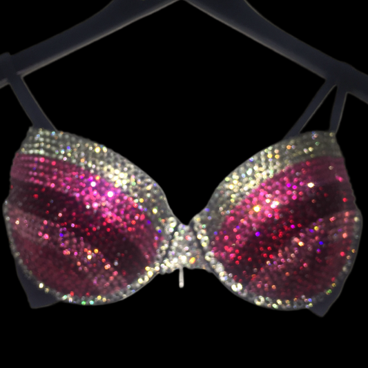 Pink Mix Rhinestone Crystal Side Stripe T-Shirt Bra In Black