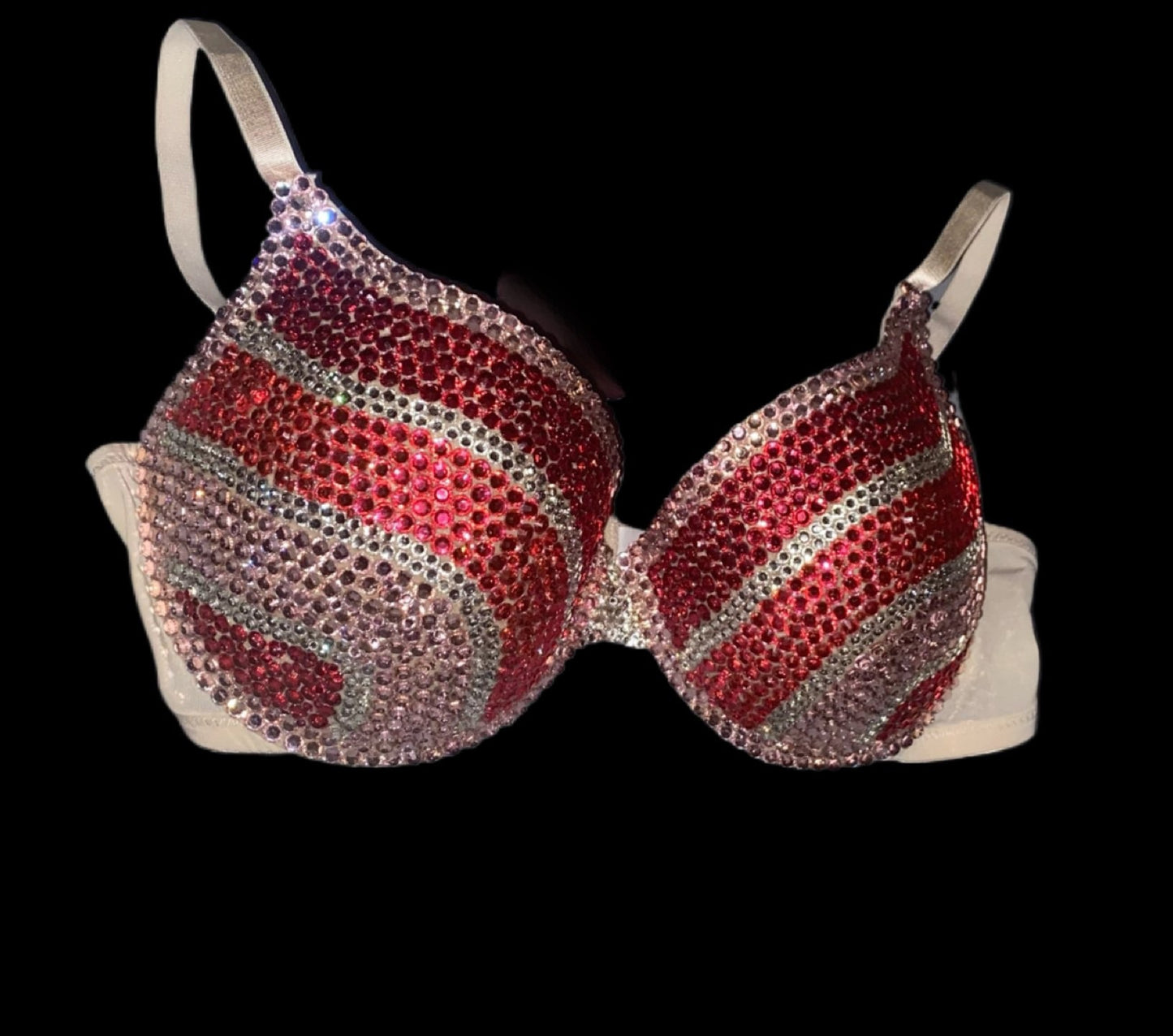 Pink Mix Rhinestone Crystal Side Stripe T-Shirt Bra In Nude