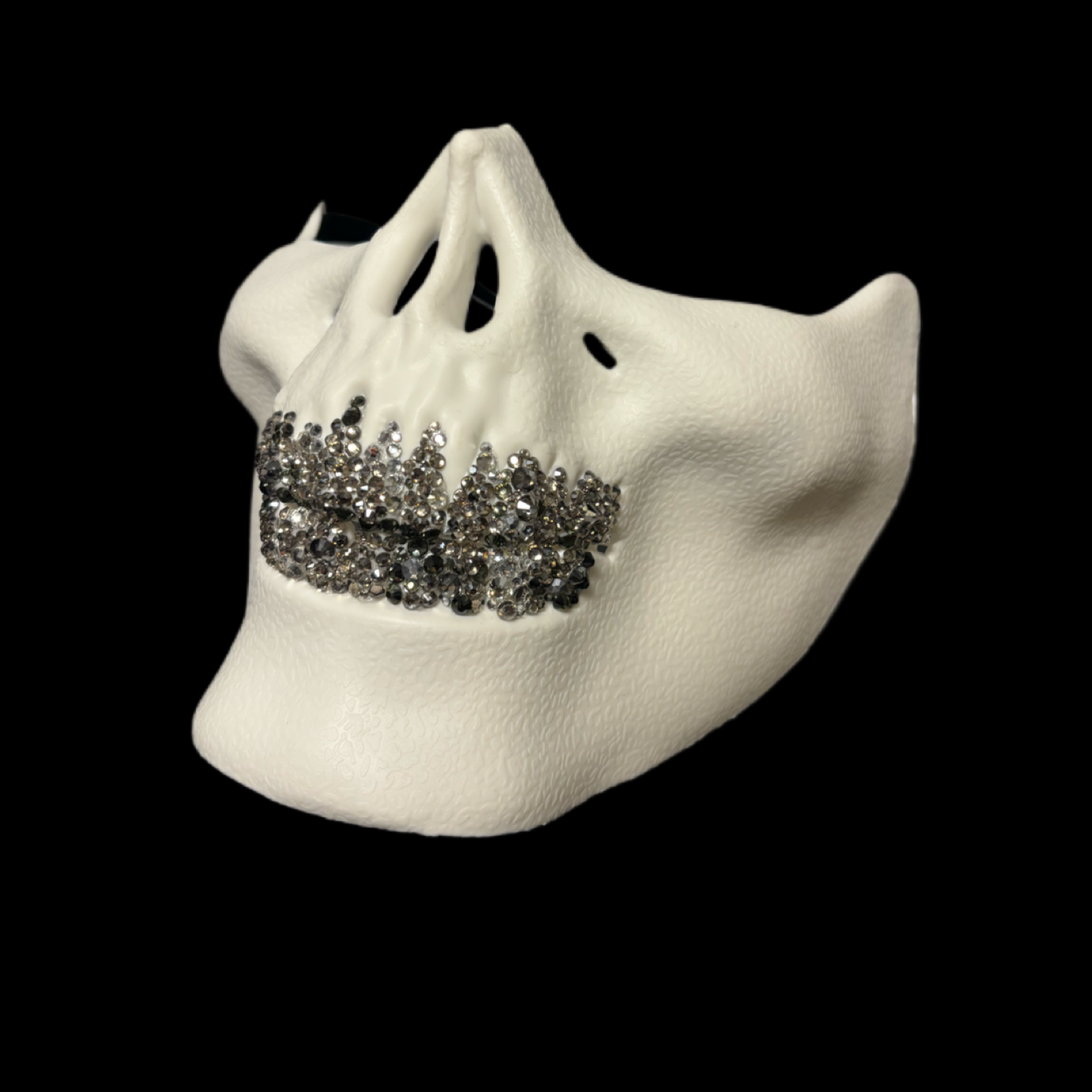 White Half Skull Mask With Platinum Silver Crystal Grillz