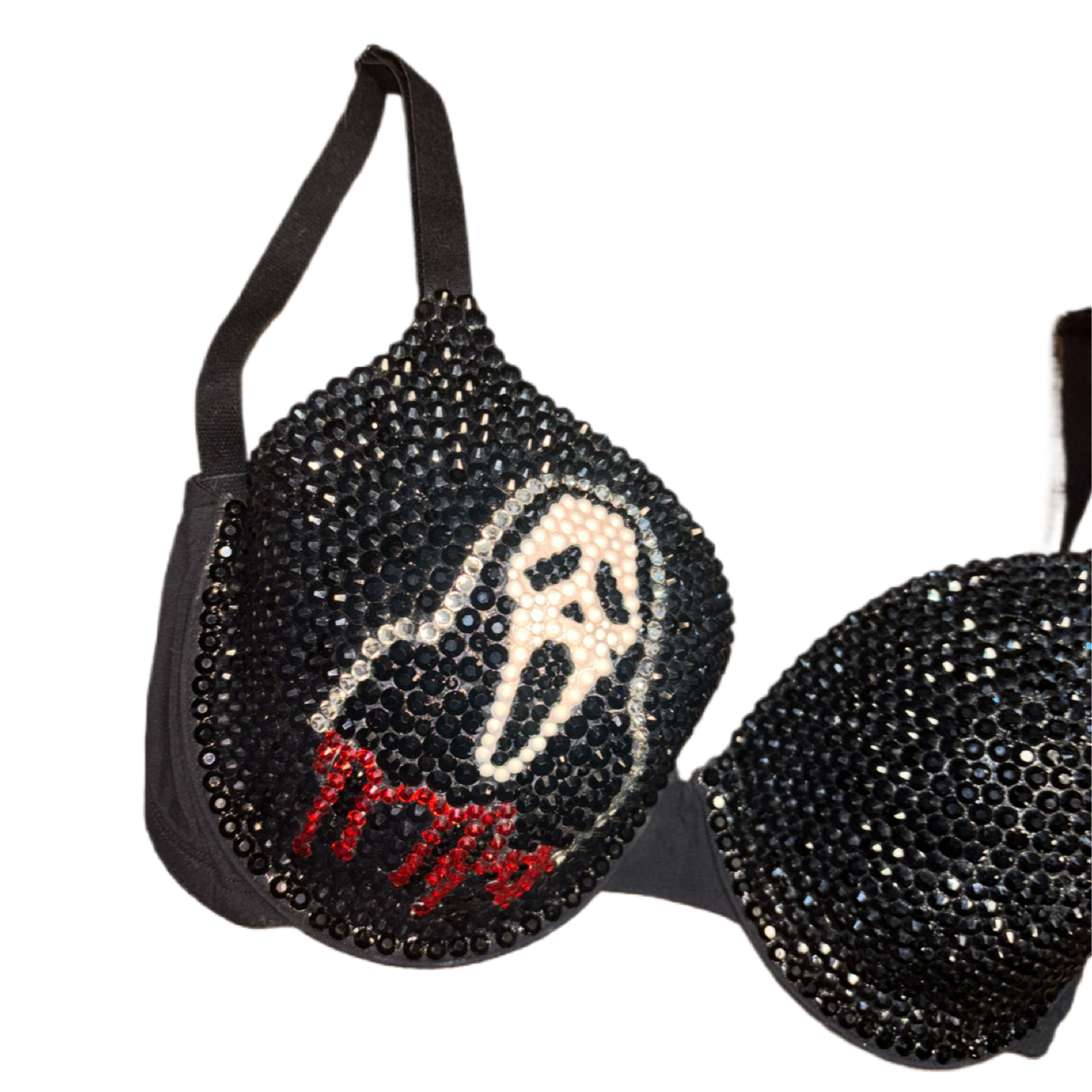 Ghost Face Crystal Rhinestone T-Shirt Bra In Black
