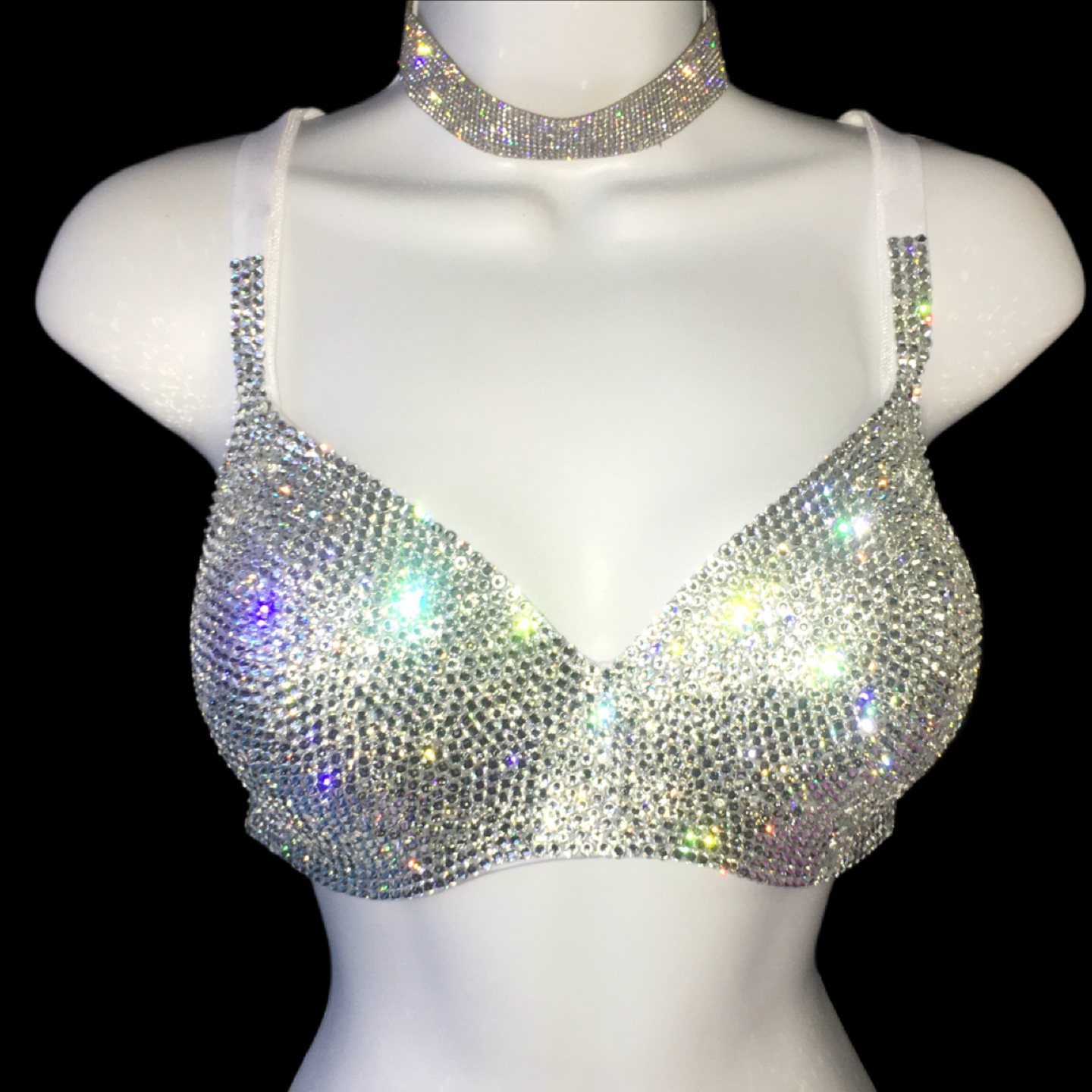 Luxe Crystal Diamond Wireless Bra In White