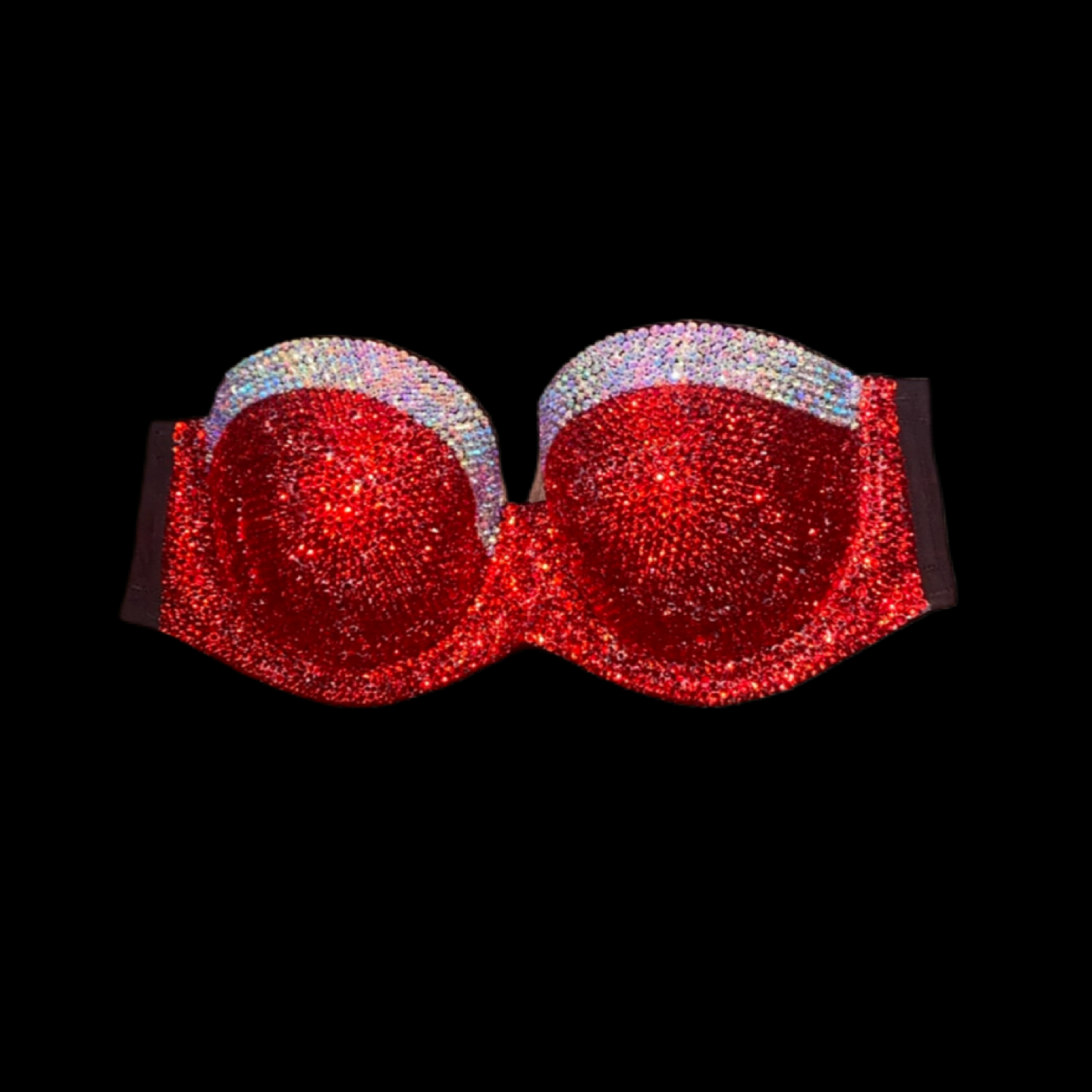 Siam Red & Crystal AB Luxe Crystal Strapless Bralet In Black