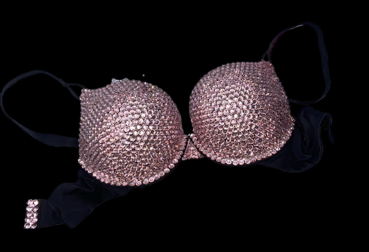 Light Rose Pink Rhinestone Crystal T-Shirt Bra In Black