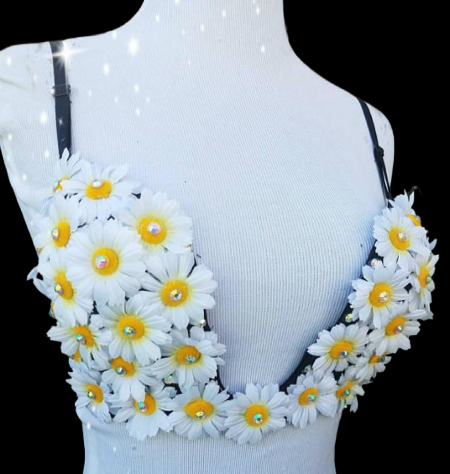 Daisy & Diamonds Wireless V-Plunge Bra In Black