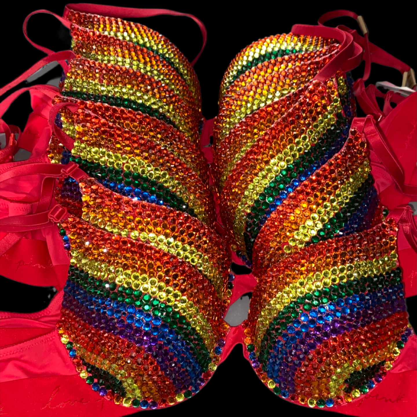 Rainbow Rhinestone Crystal T-Shirt Bra In Red