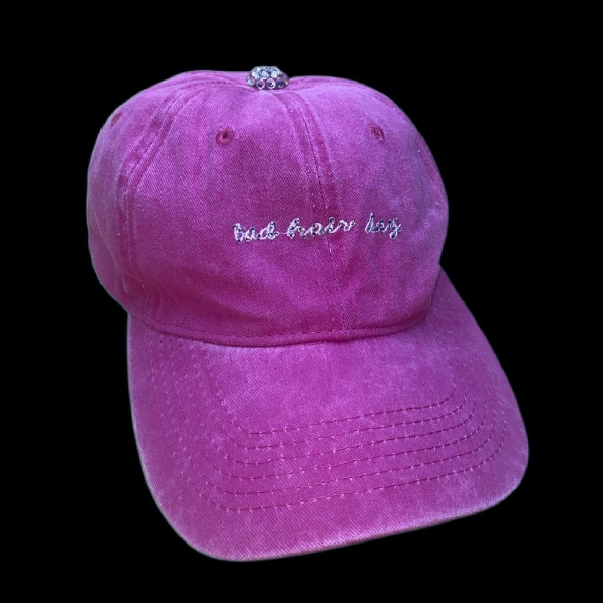 Luxe Crystal Bad Hair Day Dark Pink Baseball Hat