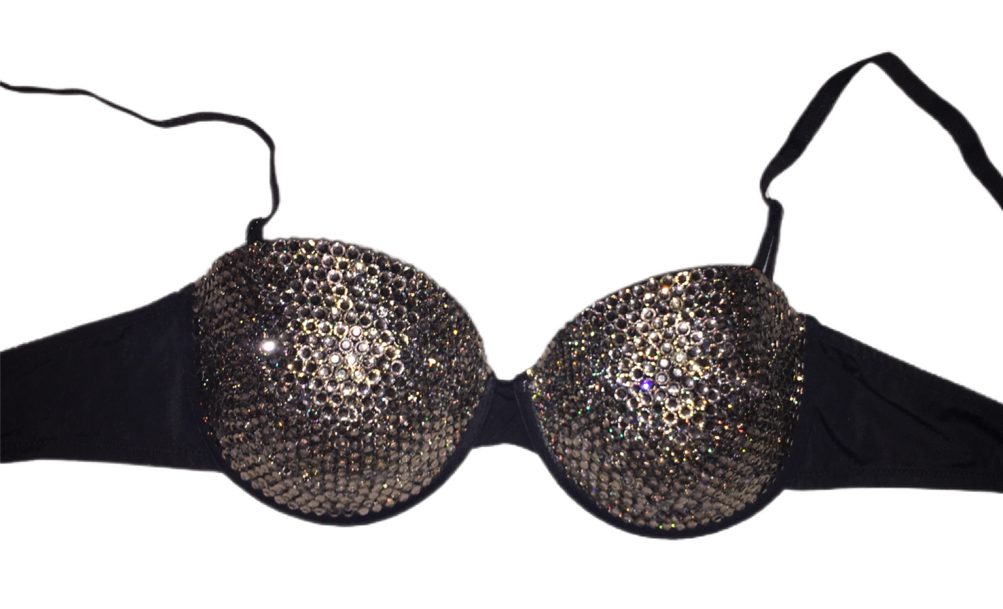 Black Diamond Crystal Rhinestone Strapless Bra In Black