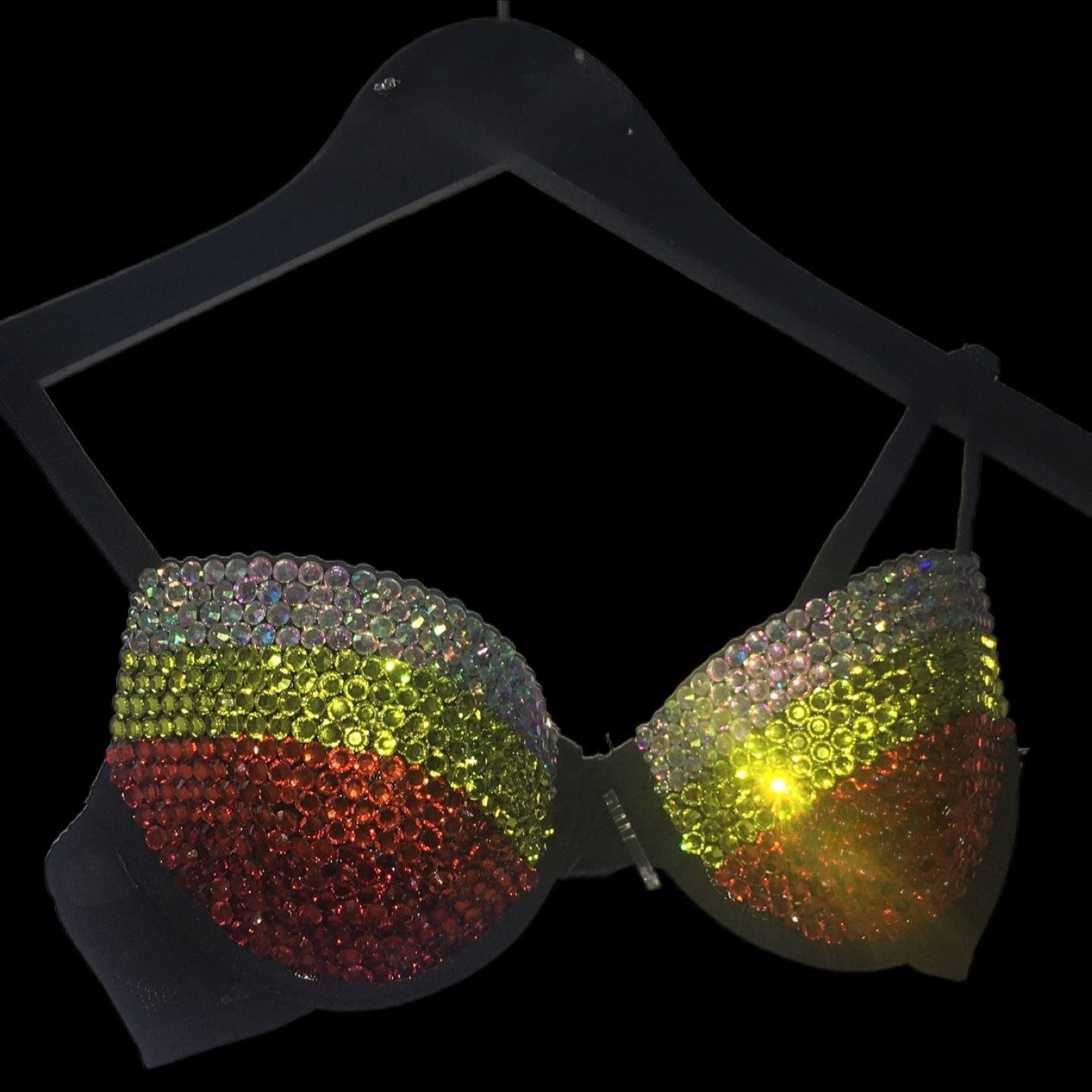 Orange Crystal Side Stripe T-Shirt Bra In Black